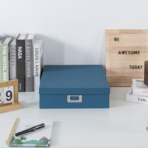 Soul & Lane Cardboard Decorative Photo Storage Box with Lid, 14.8 × 13.0 × 3.7 In, Picture Storage for Keepsakes and Memor...