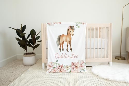 Lovable Gift Co Pony Floral Personalized Baby Girl Blanket (30 x 40 Baby)