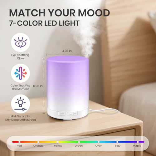 URPOWER 300ml Essential Oil Diffuser: Ultrasonic Aromatherapy Diffuser Quiet Auto Shut-Off, 4 Timer Settings(1H 3H 6H ON)...