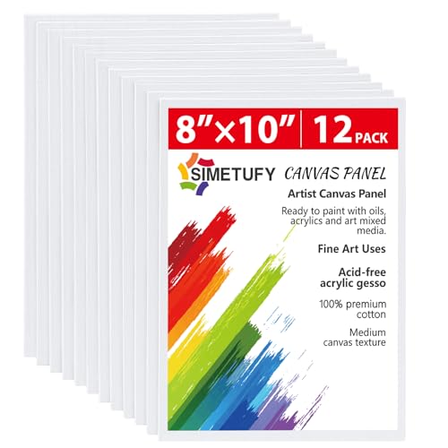 Simetufy 12 Pack 8x10 Canvas Boards for Painting, Blank Flat Canvas Panels Art Painting Supplies - Gesso Primed 100% Cotto...