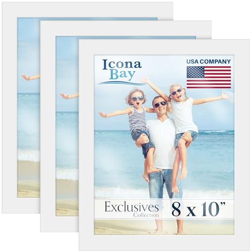Icona Bay - 8x10 Picture Frames - White, 3 Pack - Sturdy Engineered Wood Photo Frames - Sleek Design, Table Top or Wall Mo...