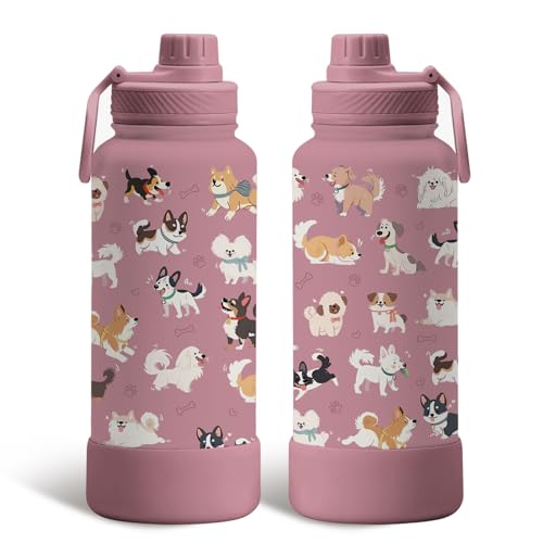 Gift for Dog Lovers - 34oz Dog Water Bottle for Women, Puggy Travel Coffee Tumbler Insulated Stainless Steel Tumbler with ...