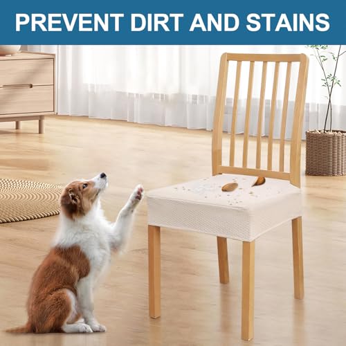Smiry Waterproof Seat Covers for Dining Room Chairs Set of 4, Stretch Jacquard Removable Washable Chair Seat Slipcovers Pr...