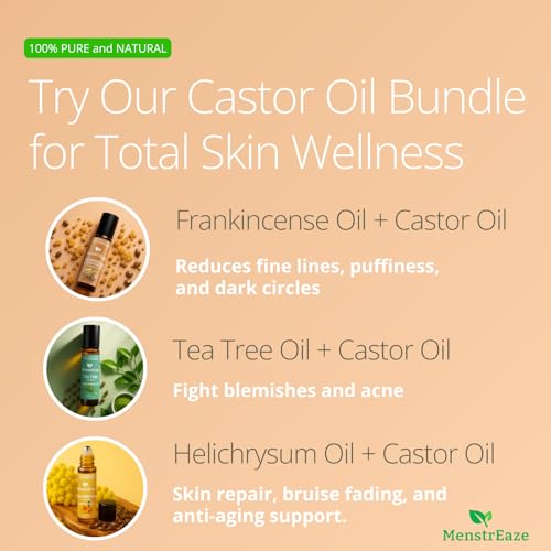 Castor Oil Roll On and Frankincense Essential Oil for Face, High Potency Eye Roller for Skin, 100% Pure Natural Moisturize...
