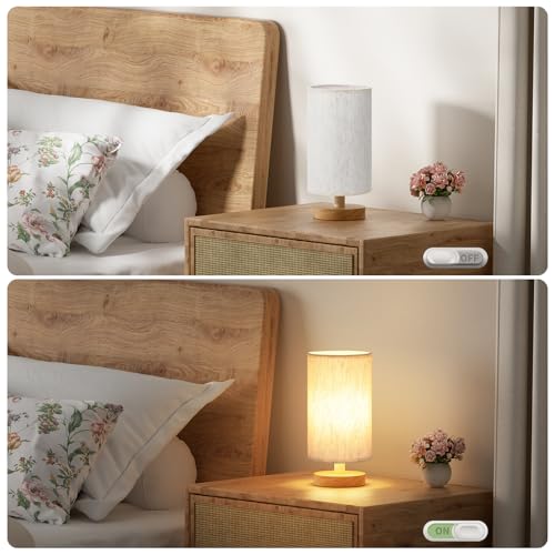 Fenmzee Small Table Lamp for Bedroom - Inline Control, Bedside Lamp with 3000K A15 LED Blub, Easy Assembly (Cream Shade - ...