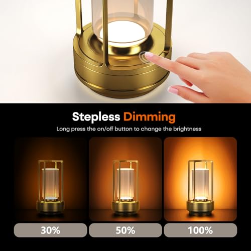 Portable Metal Table Lamp for Indoor/Outdoor ,Rechargeable Cordless LED Lamp, 3-Colour Infinitely Dimming Battery Powered ...