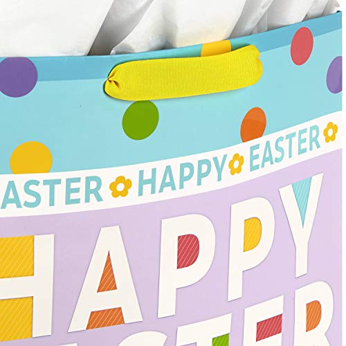 Hallmark 15" Extra Large Easter Gift Bag with Tissue Paper (Happy Easter, Polka Dots) for Easter Baskets, Easter Egg Hunts...