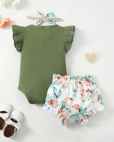 SUNNY PIGGY Newborn Baby Girl Clothes Romper Floral Shorts Set Infant Summer Outfits Baby Girls' Clothing for 0-18 Month