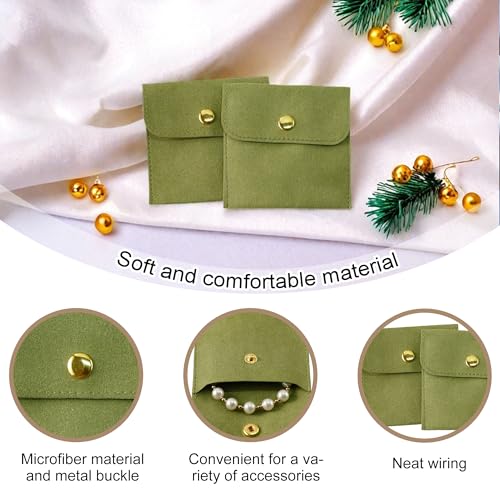 40pcs Green Microfiber Jewelry Pouch Button Bag 8 x 8cm, Jewelry Packaging Bag Luxury Small Favor Bags Jewelry Gift Bags f...