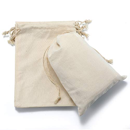DRQ Cotton Drawstring Bags - EcoFriendly Muslin Gift & Party Favor Pouches (5 by 7 inch) - Unbleached Cotton Fabric Cloth ...