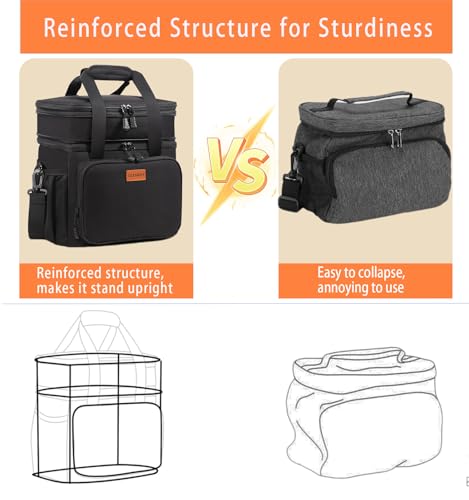 Expandable Insulated Large Lunch Box, Double Deck Heavy Duty Durable Lunch Bag Leakproof Cooler Bags for Men Women Adults ...