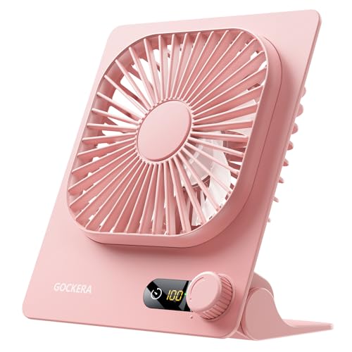 GOCKERA Desk Fan, 6.61''Ultra-thin Battery Powered Fan with Powerful Wind,100 Speeds Adjustable&Digital Display,Timer,Ultr...
