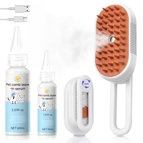 Steam Brush for Cat & Dog – 3-in-1 Spritz Pet Spray Hair Removal Comb for Grooming & Shedding Steam – Water Brush for Long...