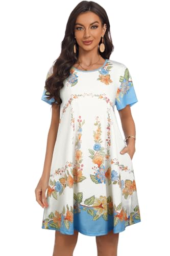 My Sky Summer Dresses for Women 2026 Casual Short Sleeves Tshirt Flowy Beach Plus Size Sundress with Pockets
