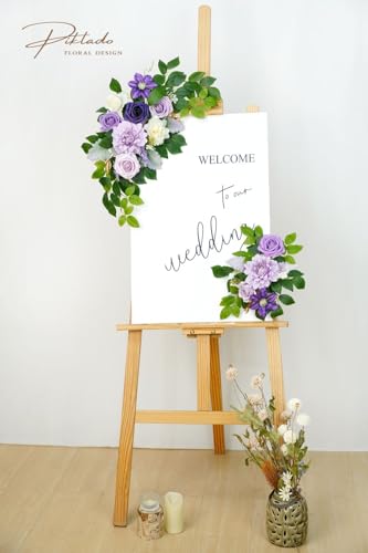 Piklado Wedding Decor Pack of 2 Welcome Sign Flower Backdrop Garland for Ceremony Reception Wall Easel Home Decoration Ent...