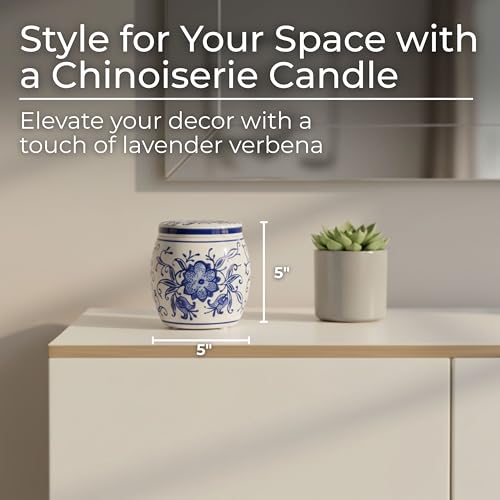 Decorative Scented Candle with Lid for Living Room Decor - Chinoiserie Floral Vine Pillar Candle for Bedroom or Bathroom D...