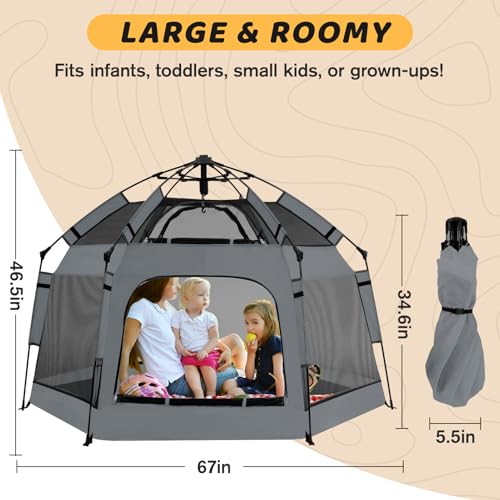 Instant Pop Up Baby Playpen with UV Canopy & Safety Lock, Portable Outdoor Beach Tent Play Yard for Toddlers, Breathable M...