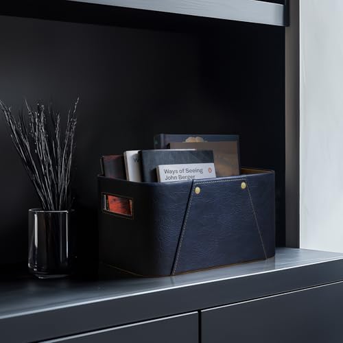 La Jolie Maison Storage Baskets for Organizing, 2 Pack, Luxury Vegan Leather Storage Cube Boxes for Closet Shelf Cabinet B...