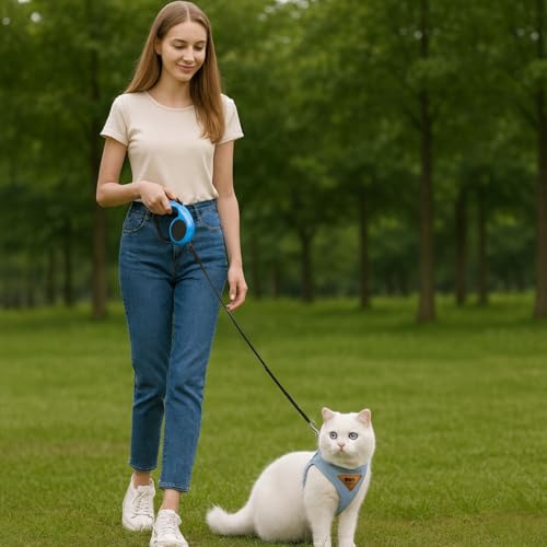 Cat Harness and Retractable Leash Set – Escape-Proof Adjustable Soft Air-Mesh Vest with Reflective No-Choke Design, Heavy-...