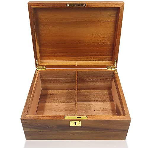 WELITTCON Wood Box Large Decorative Wooden Storage Box with Hinged Lid and Locking Key Premium Acacia Keepsake Chest Box M...