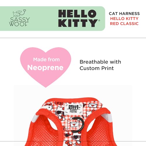 Sassy Woof Cat Step-in Harness - Hello Kitty® Red Classic - S, Breathable Mesh, No Pull Design with Two D-Rings, Perfect f...