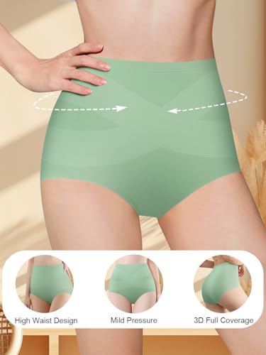 QUASTI Women's High Waisted Underwear Slightly Tummy Control Cotton Panties Full Coverage Postpartum Briefs 4 Pack
