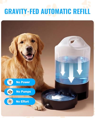PETNF Dog Water Bottle Portable 1 Gallon (128oz), Automatic Gravity Dog Water Bowl Dispenser with Pull-Out Drinking Bowl, ...