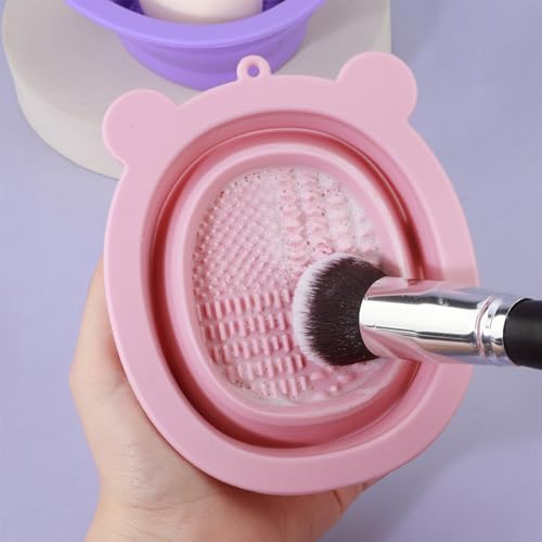 Bear Shaped Foldable Silicone Makeup Brush Cleaner Pad, Portable Brush & Beauty Blender Sponge Cleaning Mat, Soft BPA-Free...