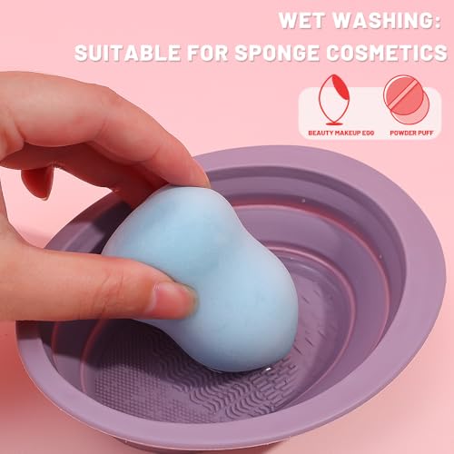 1pcs Silicone Makeup Brush Cleaner Folding Powder Puff Cleaning Bowl Eyeshadow Brushes Washing Soft Pad Beauty Tools,Purpl...