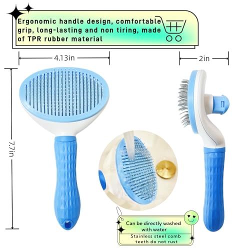 JRKOETY Cat Brush Self Cleaning, Ergonomic Handle,Slicker Cat Brush with Release Button,Tool Suitable for Cats and Dogs Pe...