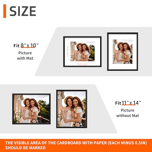 Arrow king 11x14 Black Picture Frame, Display Pictures 8x10 with Mat or 11x14 Without Mat, Wall or Tabletop Display with S...