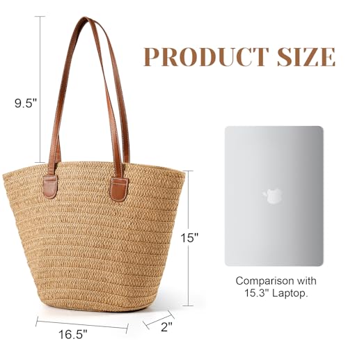 Pleneal Straw Beach Bags for Women - Women Beach Handmade Woven Tote Bag, Summer Mesh Hollow Shoulder Bag for Holiday