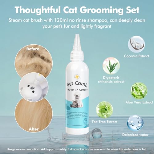 4 in 1 Pet Steam Brush for Cat & Dog, Cat Steam Brush for indoor Cats, Self Cleaning Shedding & Grooming Tool with Waterle...