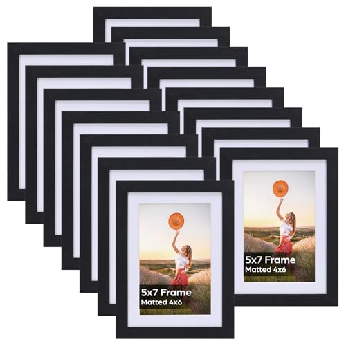 Lyeasw 4x6 Picture Frames Black Set of 15, Display Pictures 4x6 with Mat or 5x7 without Mat, Multi Photo Frames for Wall H...