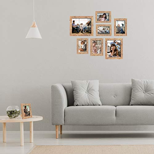 iRahmen 5x7 Picture Frame Set of 4, High Definition Real Glass Rustic Brown Frame, 5 x 7 Wood Photo Frames for Tabletop Di...