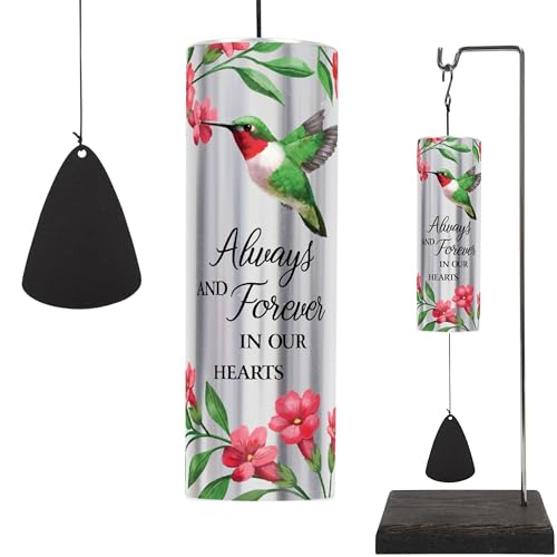 The Bridge Collection Memorial Wind Chime with Hummingbird Design and Stand - Memorial Keepsake with Display Stand - Grief...