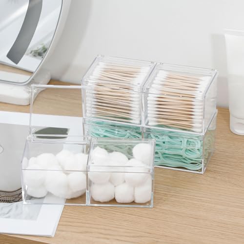 GOXITAX 2 Pack Bathroom Container with Divider, Plastic Vanity Storage Canister Jars with Lid for Cotton Balls, Makeup Pad...
