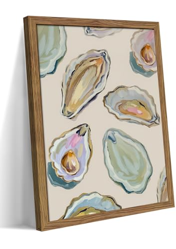 Framed Oyster Shell Canvas Wall Art, Colorful Abstract Wall Art Print, Coastal Beach House Wall Decor, Summer Dining Room ...