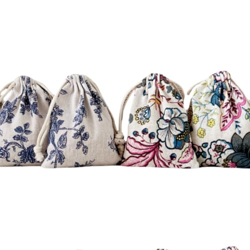 Autupy 20 Pack Floral Burlap Drawstring Bags Small Bags Packing Storage Linen Jewelry Pouches Sacks for Valentine's Day We...