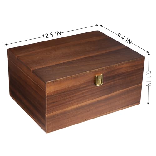 WHSLILR Large Wooden Keepsake Box - Wood Storage Box Decorative Boxes with Lid for Storing Keepsake Memory Gift, 12.5 IN D...