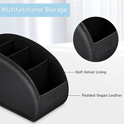 Fintie Remote Control Holder, 5 Compartments Vegan Leather TV Remoter Caddy Desktop Organizer Makeup Brush Holder Storage ...