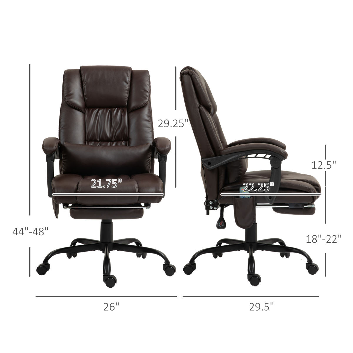 Massage Office Chair With 6 Vibrating Points, High Back Reclining Office Chair With Footrest And Remote, Brown