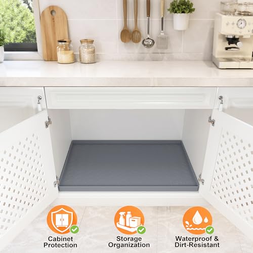 TigeJoy 34" x 22" Under Sink Mats for Kitchen Waterproof, Leak-Proof Silicone Mat Sink Protector and Cabinet Liner, Kitche...
