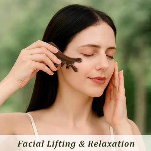Brvlsoc Natural Sandalwood Gua Sha Tool – 4-in-1 Face & Body Massager for Lymphatic Drainage, Jawline Lift, Nose Sculpting...