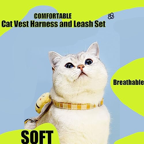 Cat Harness & Leash Set, Cats Escape Proof - Adjustable Kitten Harness for Large Small Cats, Cute Bee Plaid Lightweight So...