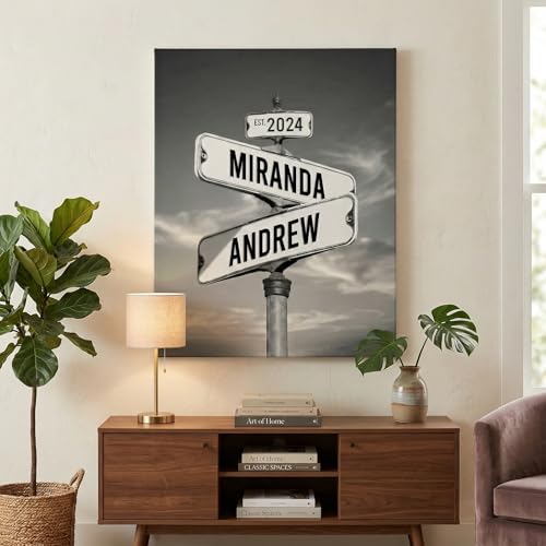 TWING Personalized Street Sign Wall Art for Couples,Custom Name & Date Street Sign Poster Canvas, Wedding Anniversary Pres...
