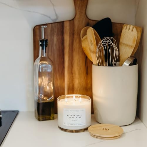 Calyan Wax Co. Evergreen & Eucalyptus 3 Wick Scented Candle - 43 Hour Burn - Luxury 3 Wick Soy Candles - Clean Soy Wax Can...