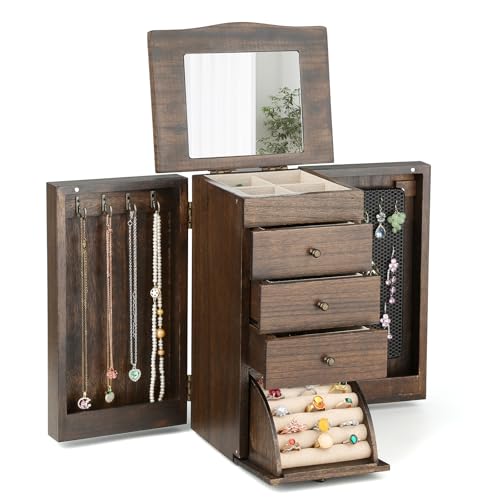 Meangood Jewelry Box Jewelry Organizer, 5-Layer Wooden Jewelry Organizers and Storage Boxes for Women Girls, Ring Earring ...