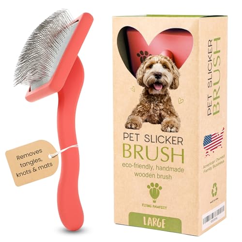 Flying Pawfect Dog Slicker Brush for Grooming Pet Hair - Best Slicker For Poodle & Golden Doodle - Long Haired Tool For Do...