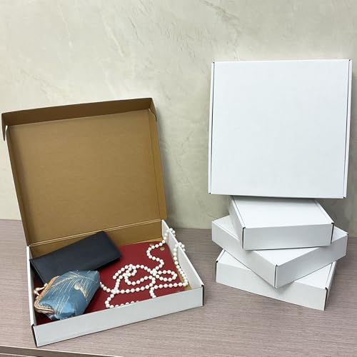 13x11x2 Inches Shipping Boxes Set of 25,White Corrugated Mailing Cardboard Box Literature Mailer for Packing Small Busines...
